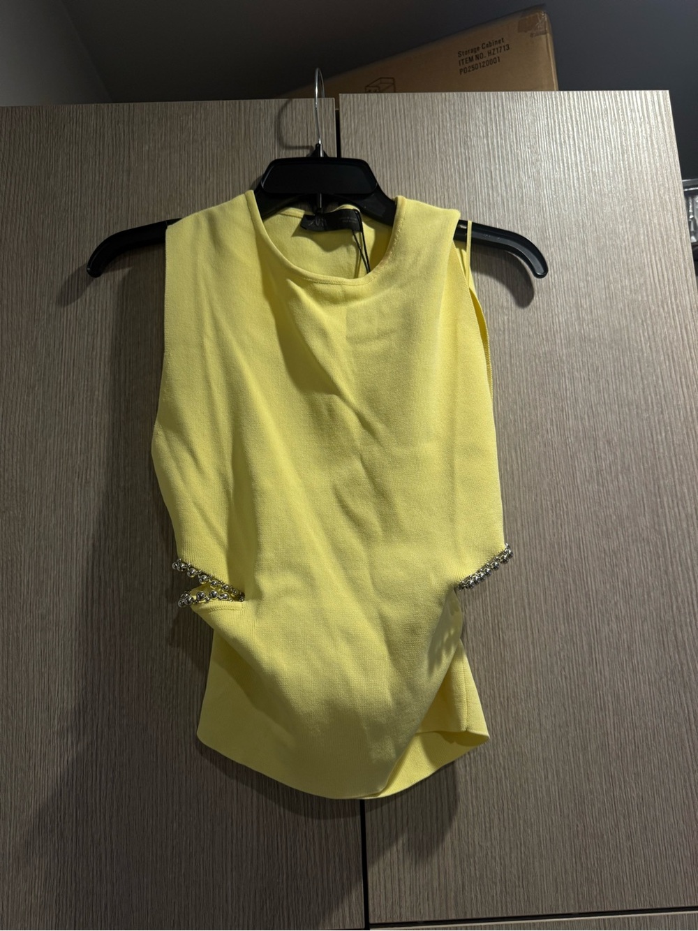 Zara Yellow Sleeveless Top cut out black with studs